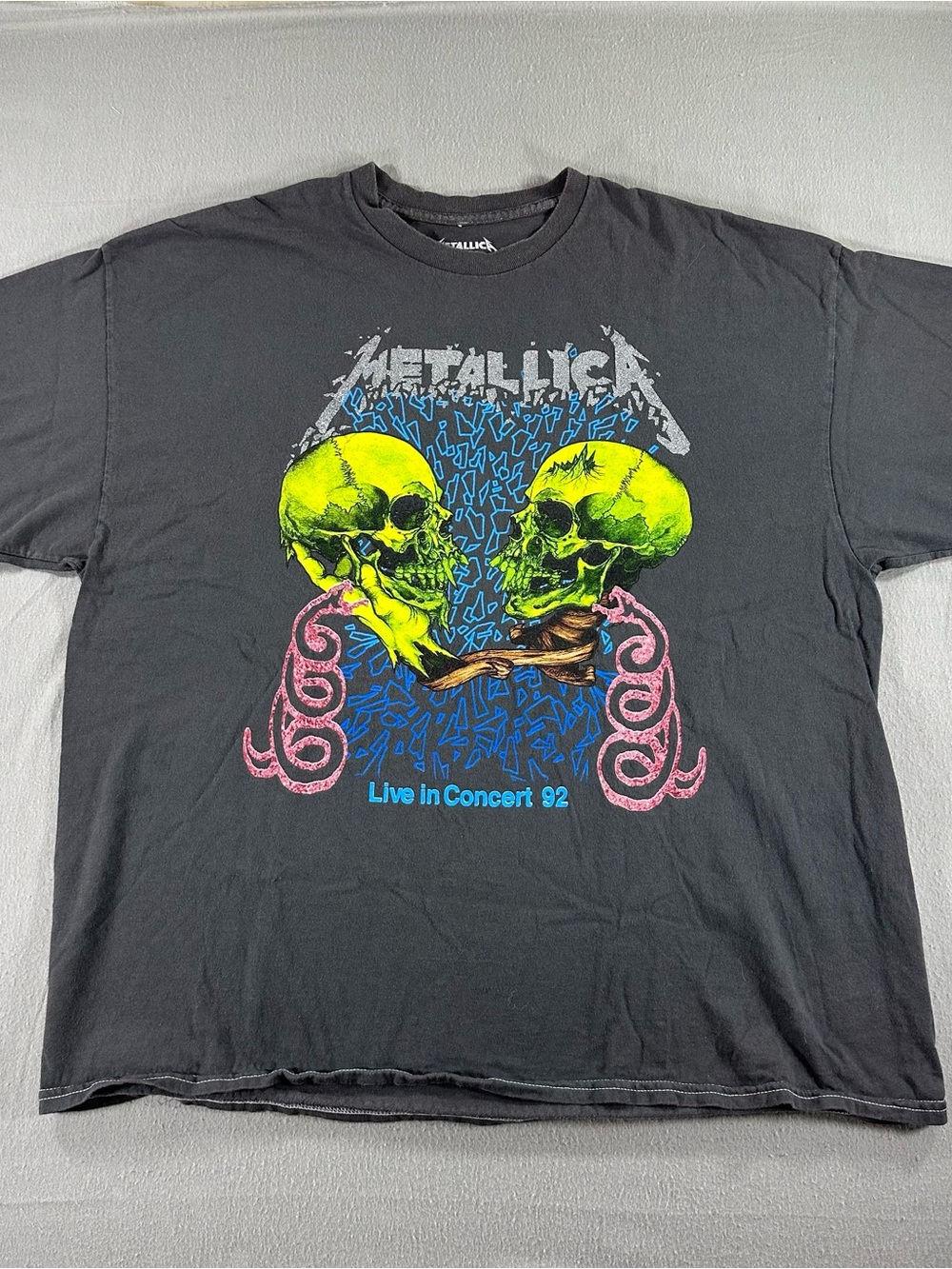 Metallica Live in Concert 92 Skull Graphic Band Tee Gray Men’s L XL